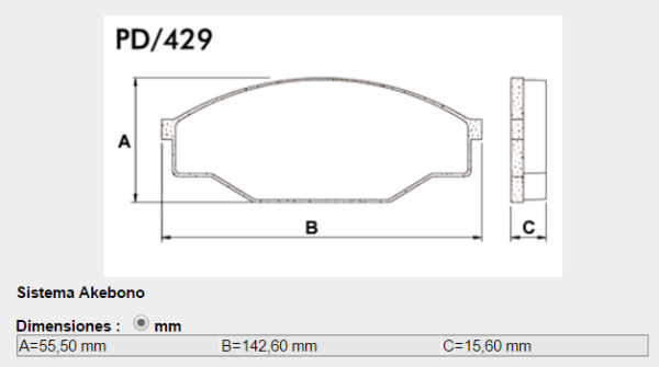 PASTILLA FRENO TOYOTA: Hylux / 4X4 (90/94) / HI-ACE. Sist Akebono.