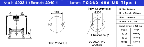 CONJ. U.S.(31-480) TIPO1 NEUMACARG 140mm DESP 0mm