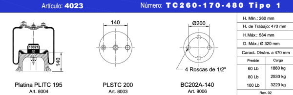 NEUMACARG CONJ. TC260-170-480 (31-480) T 1 / 2 TORNILLOS