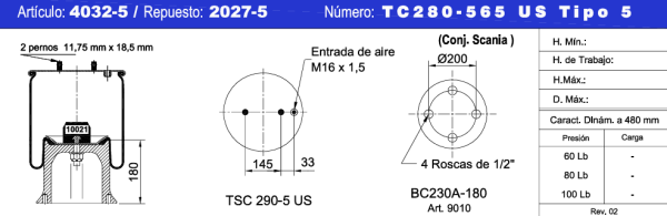 CONJ. U.S.(32-525) TIPO5 NEUMACARG 2 PERNOS 145 SCANIA TC280-565