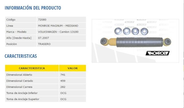 AMORTIG.FORD CARGO 1416 TRAS. 72080 MAGNUM