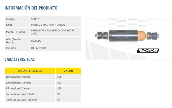 AMORTIG.PULVERIZADOR METALFOR HIDRO-3000